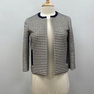 Massimo Dutti Tweed Open Front Blazer Careerwear Academia Nautical Navy Cream 2